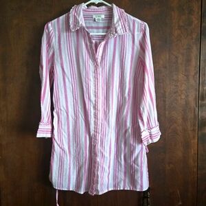 Flowers Striped Button-Down with Tie Accents, L